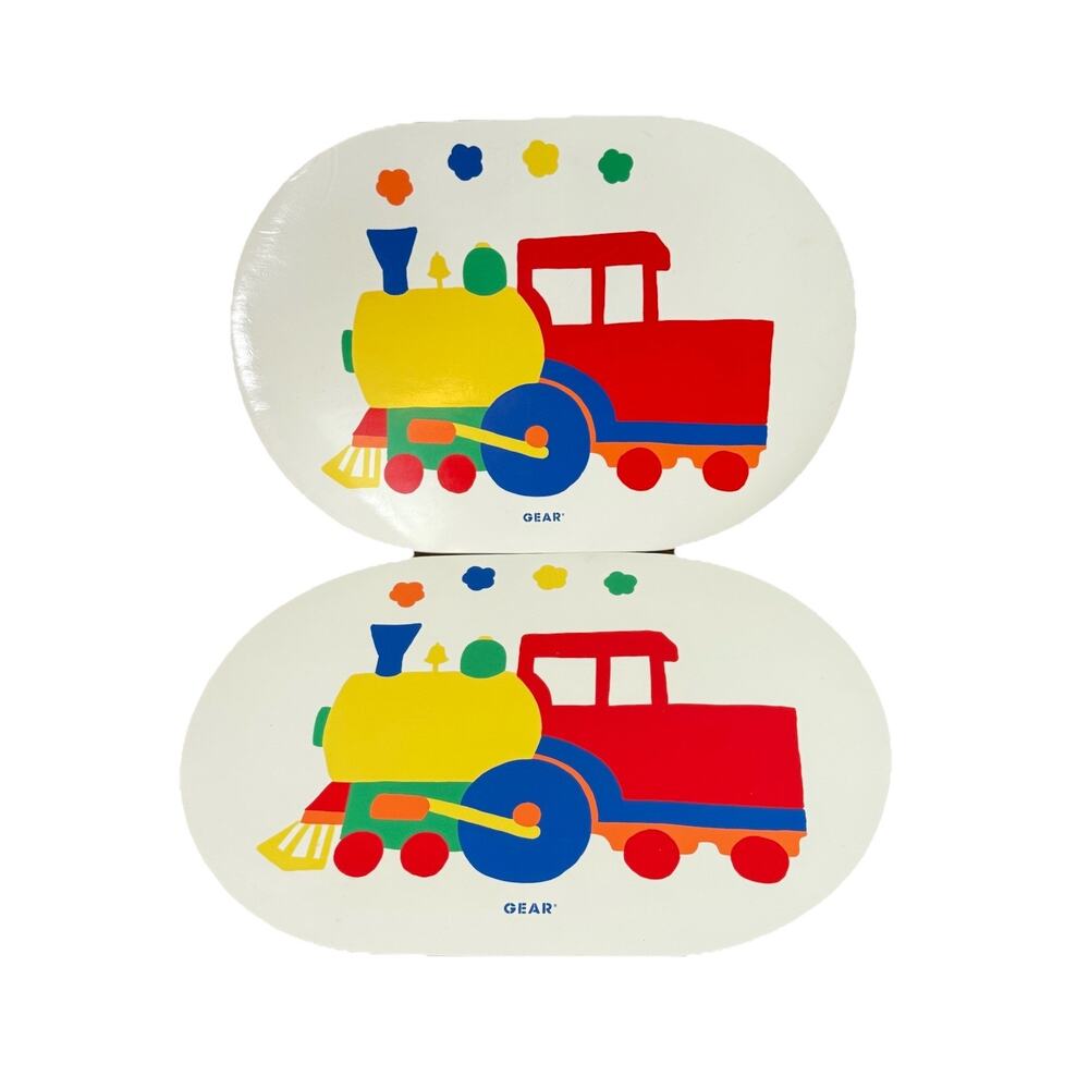 2 Vintage Vinyl‎ Kids Train Engine Placemats 1980's 12"x18"GEAR Read Made USA